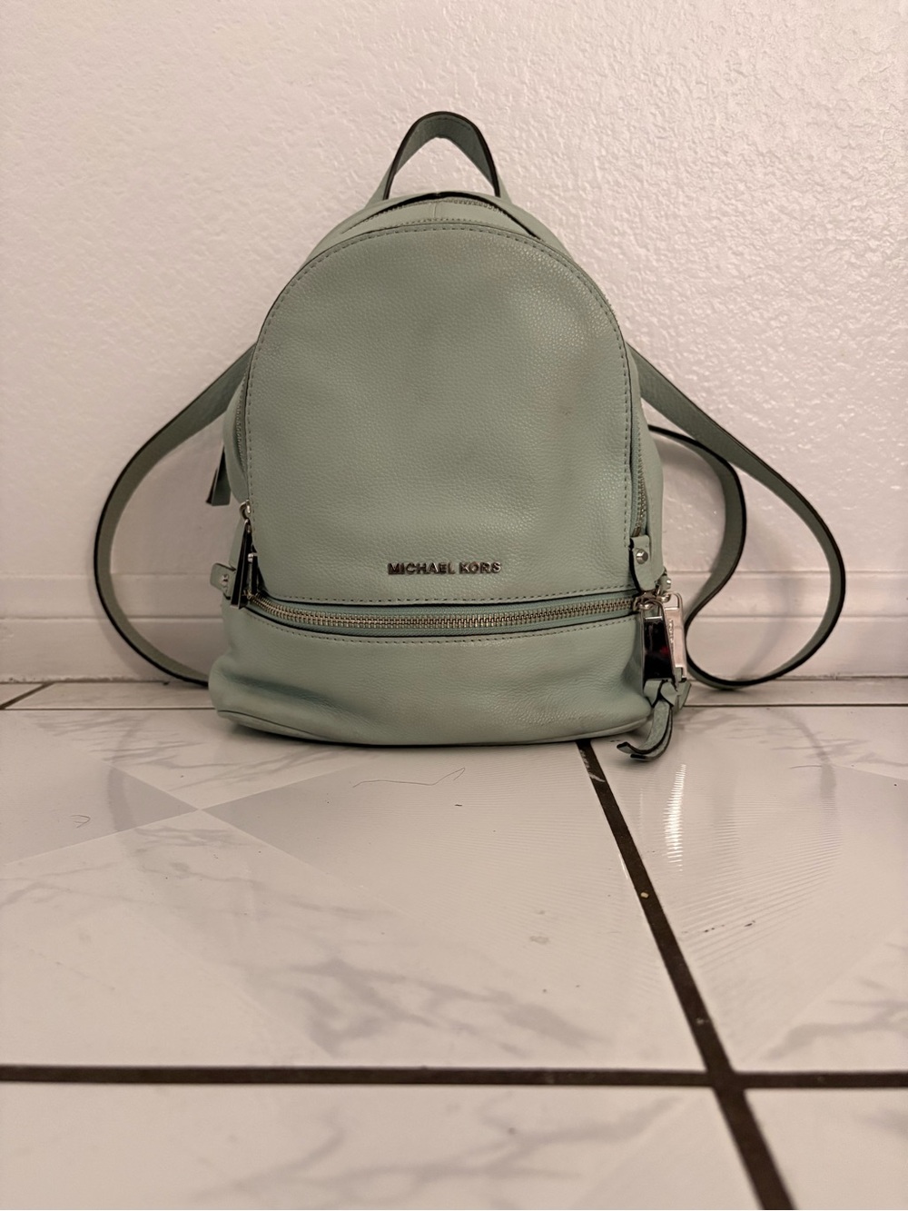 Michael Kors Mint Green Pebbled Leather Mini Backpack